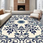 Navy Blue Floral Classic Ornament Rug