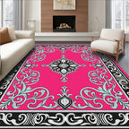 Exotic Pink Floral Scroll Design Rug