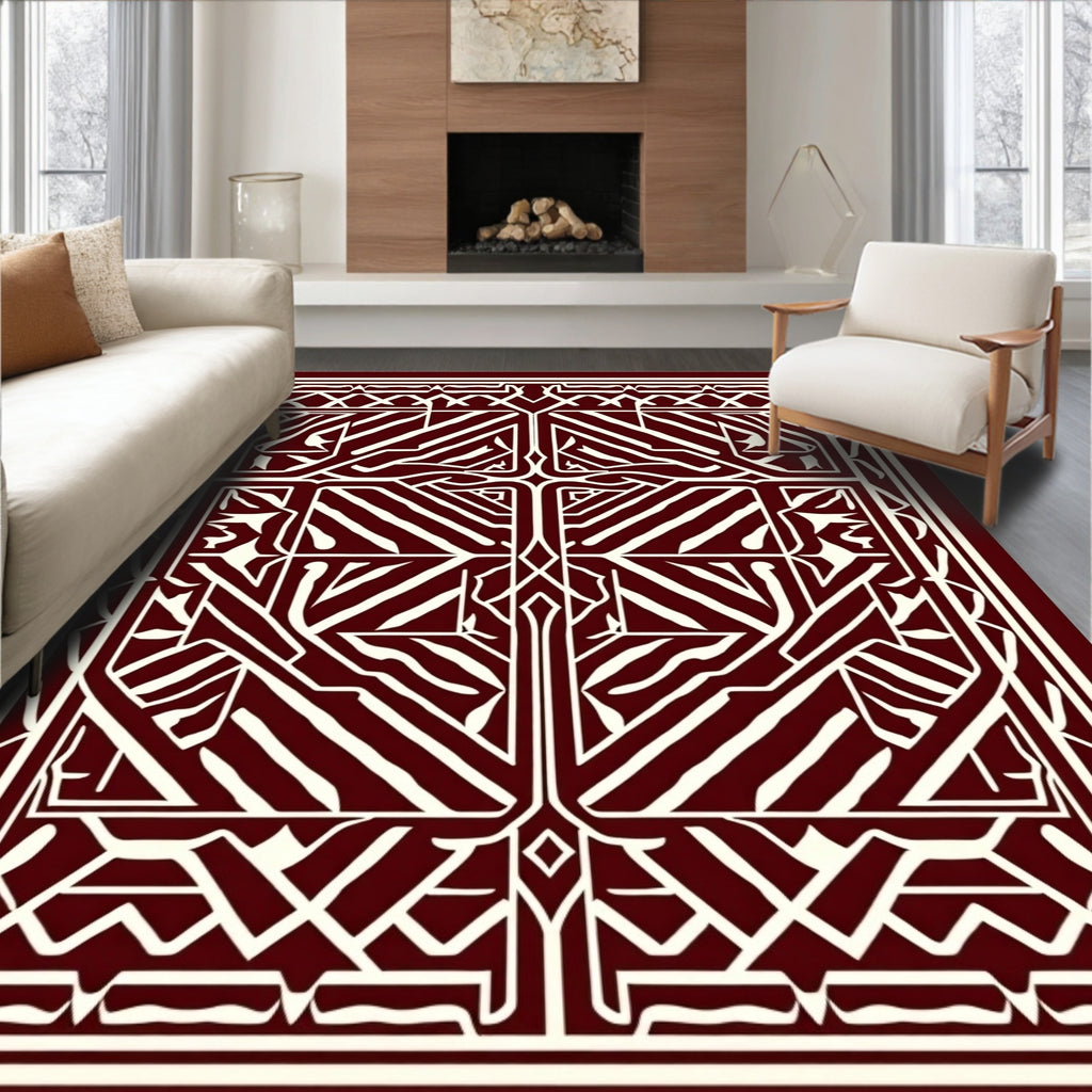 Intricate Linear Patterned Red Rug Design Rug
