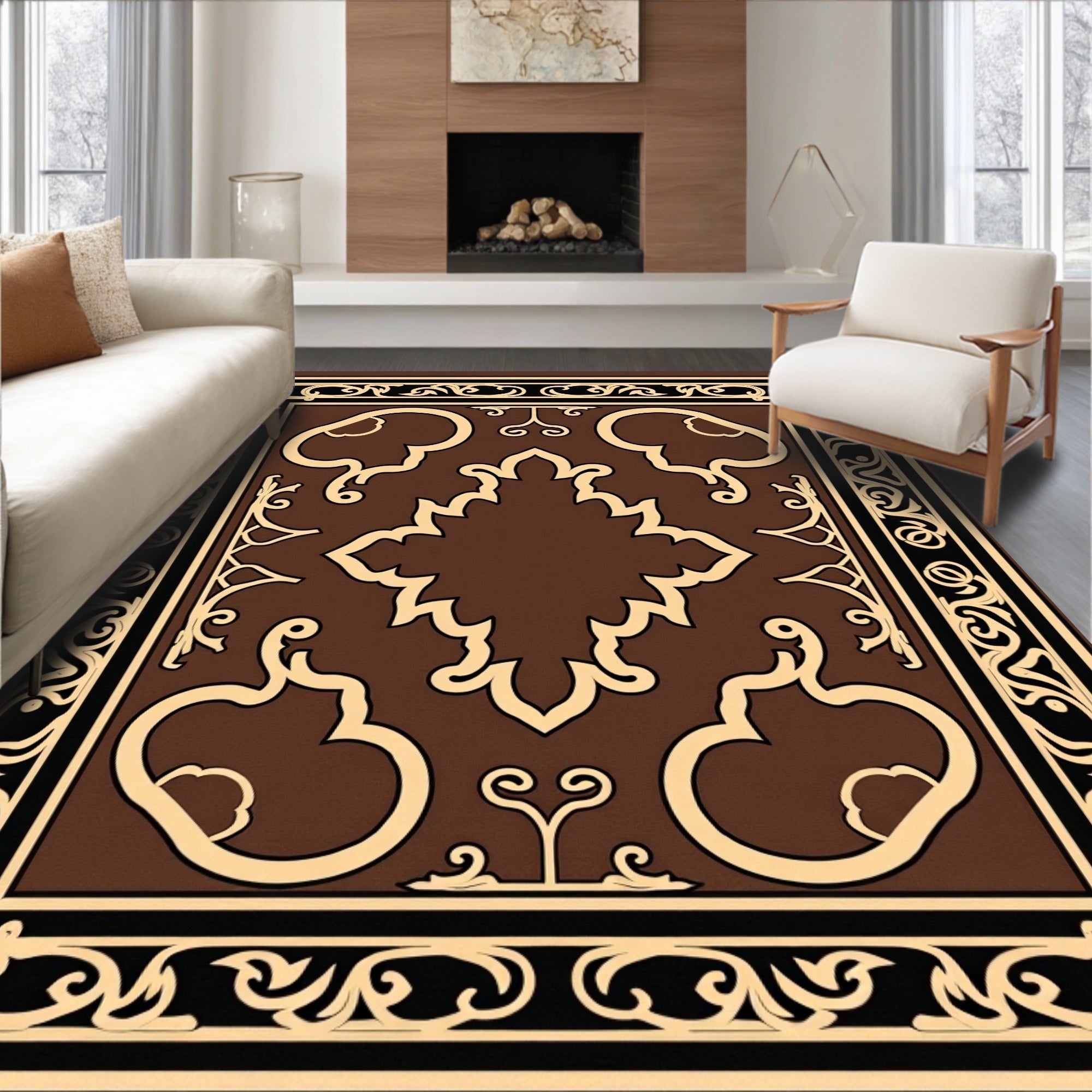 Brown Cream Intricate Medallion Rug