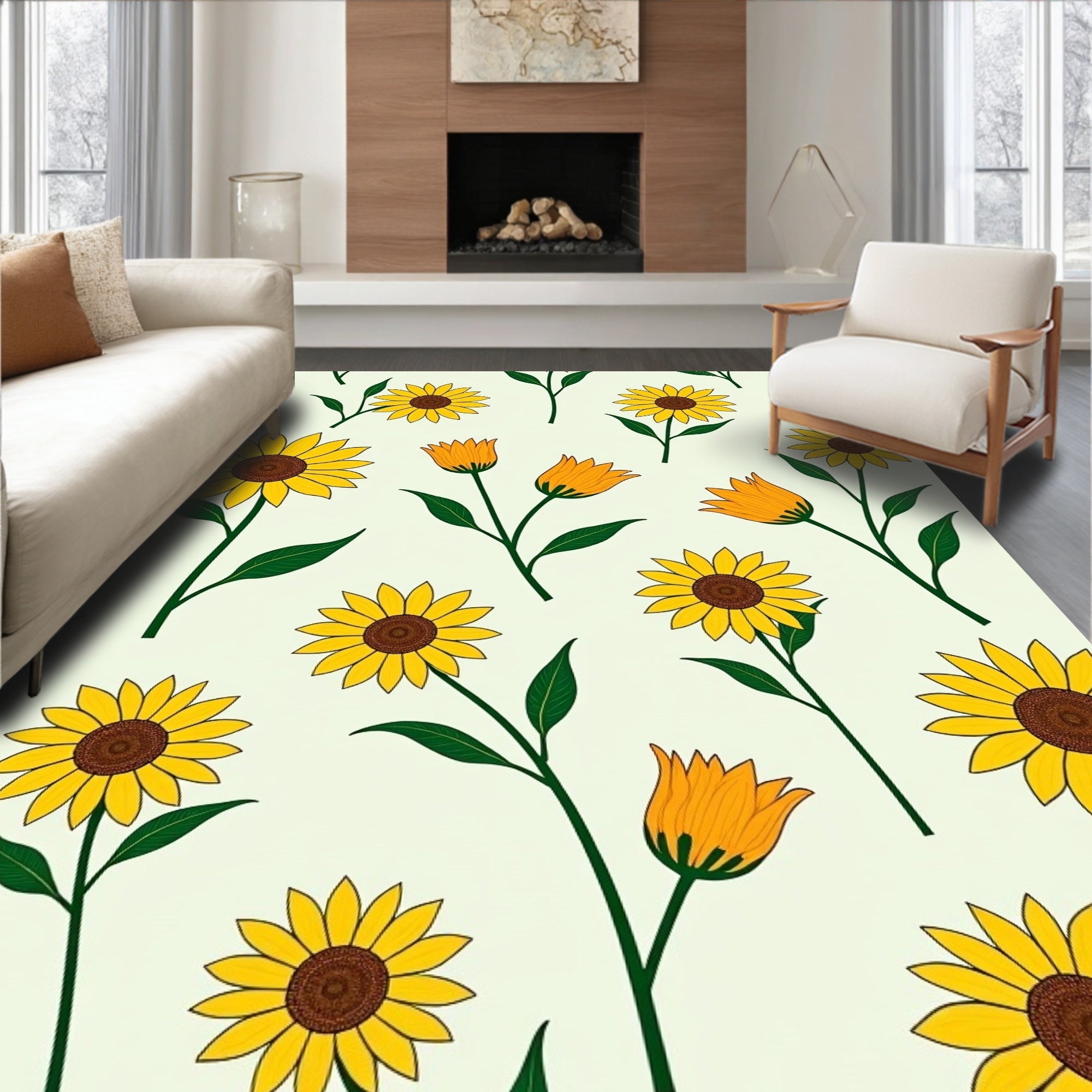 Sunny Yellow Floral Repeat Pattern Rug
