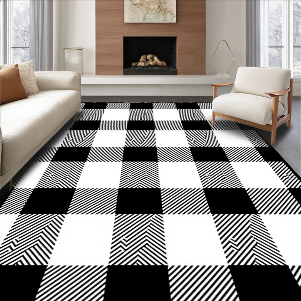 Classic Black White Buffalo Check Design Rug