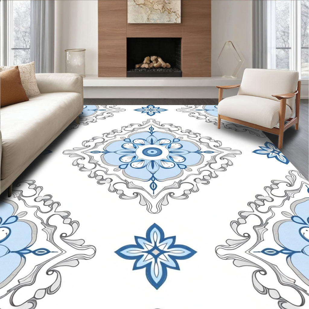 Blue Floral Mandala Pattern Rug