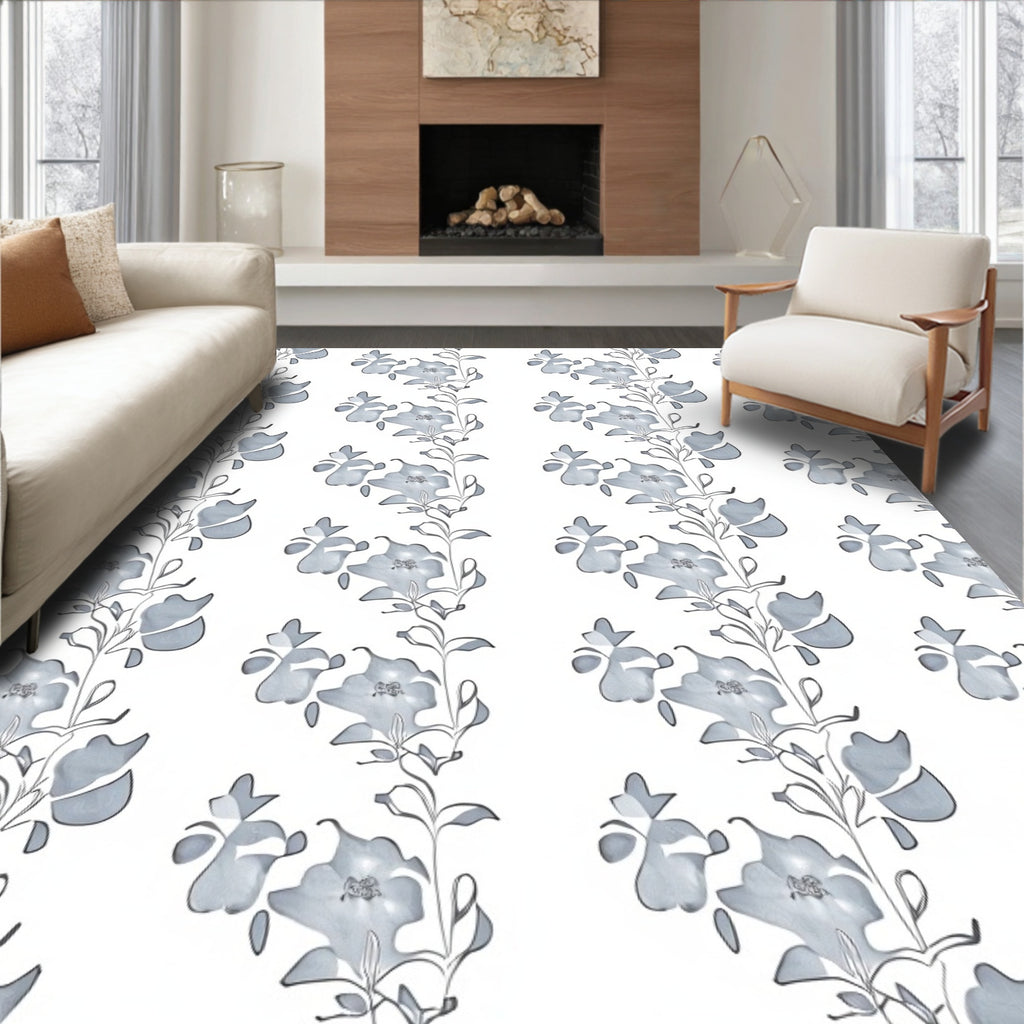 Delicate Blue Floral Vine Pattern Rug