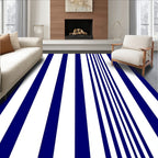 Bold Blue White Vertical Stripe Design Rug