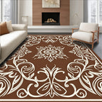 Elegant White Floral Scrollwork Rug