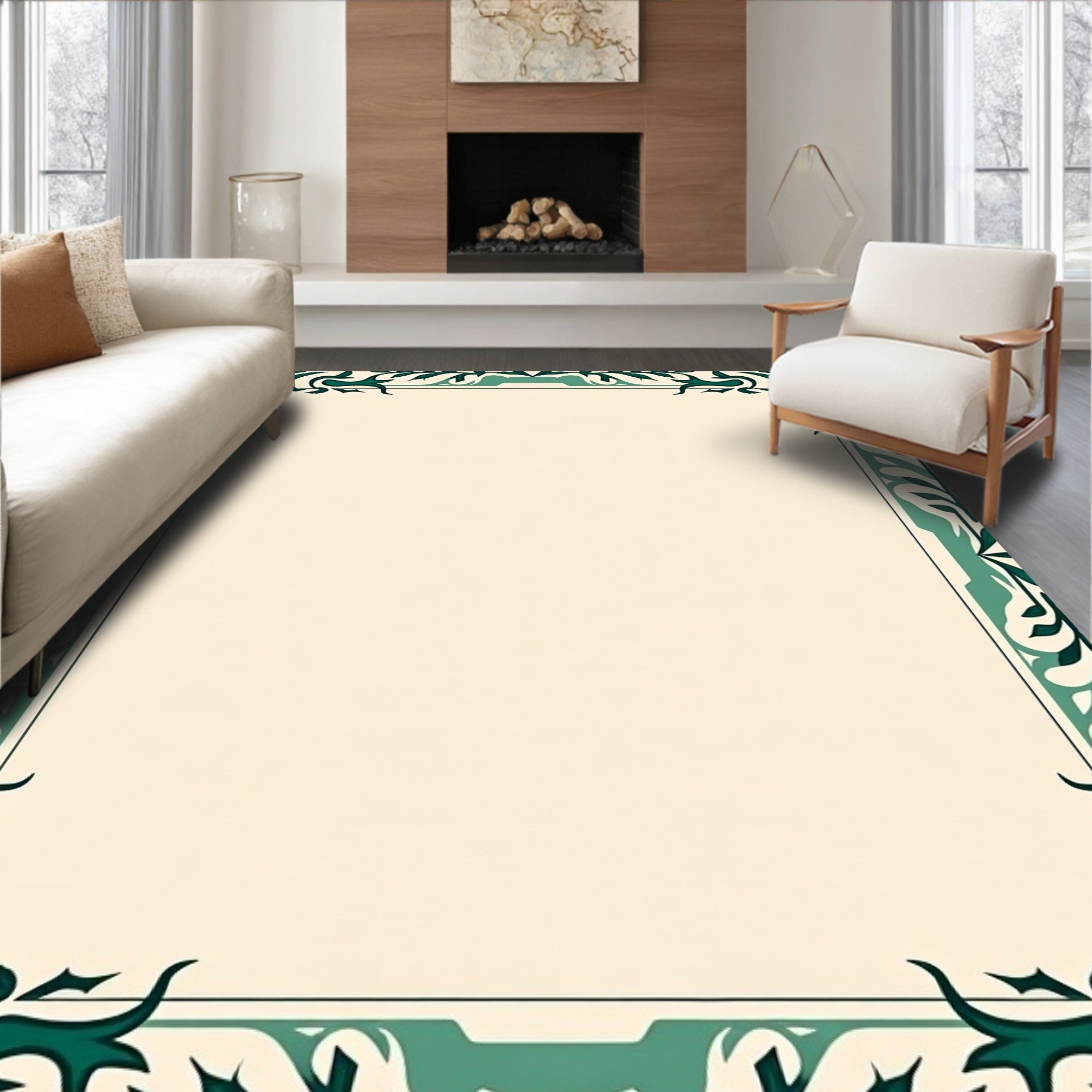 Elegant Teal Floral Border Design Rug
