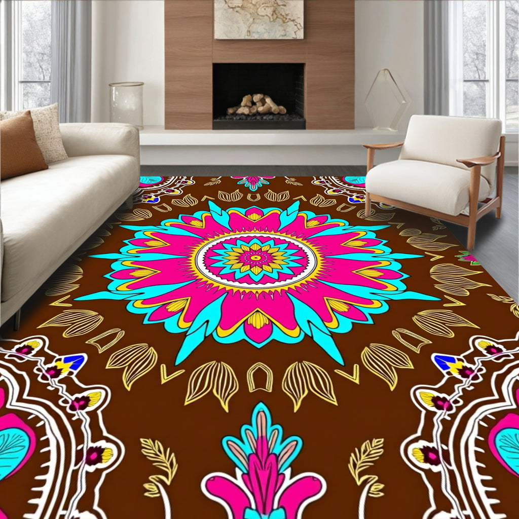 Vibrant Floral Mandala Pattern Rug
