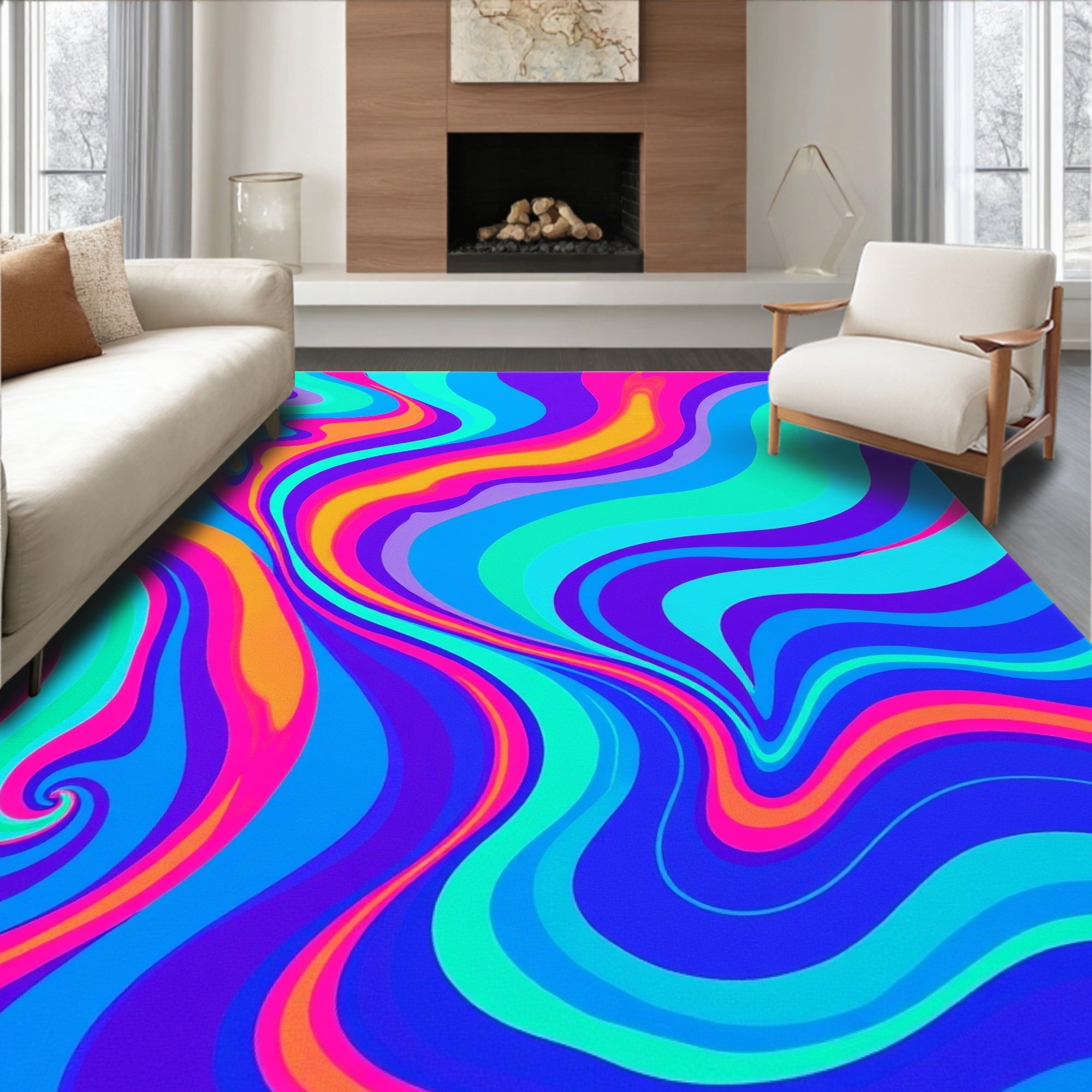 Psychedelic Swirl Abstract Pattern Rug