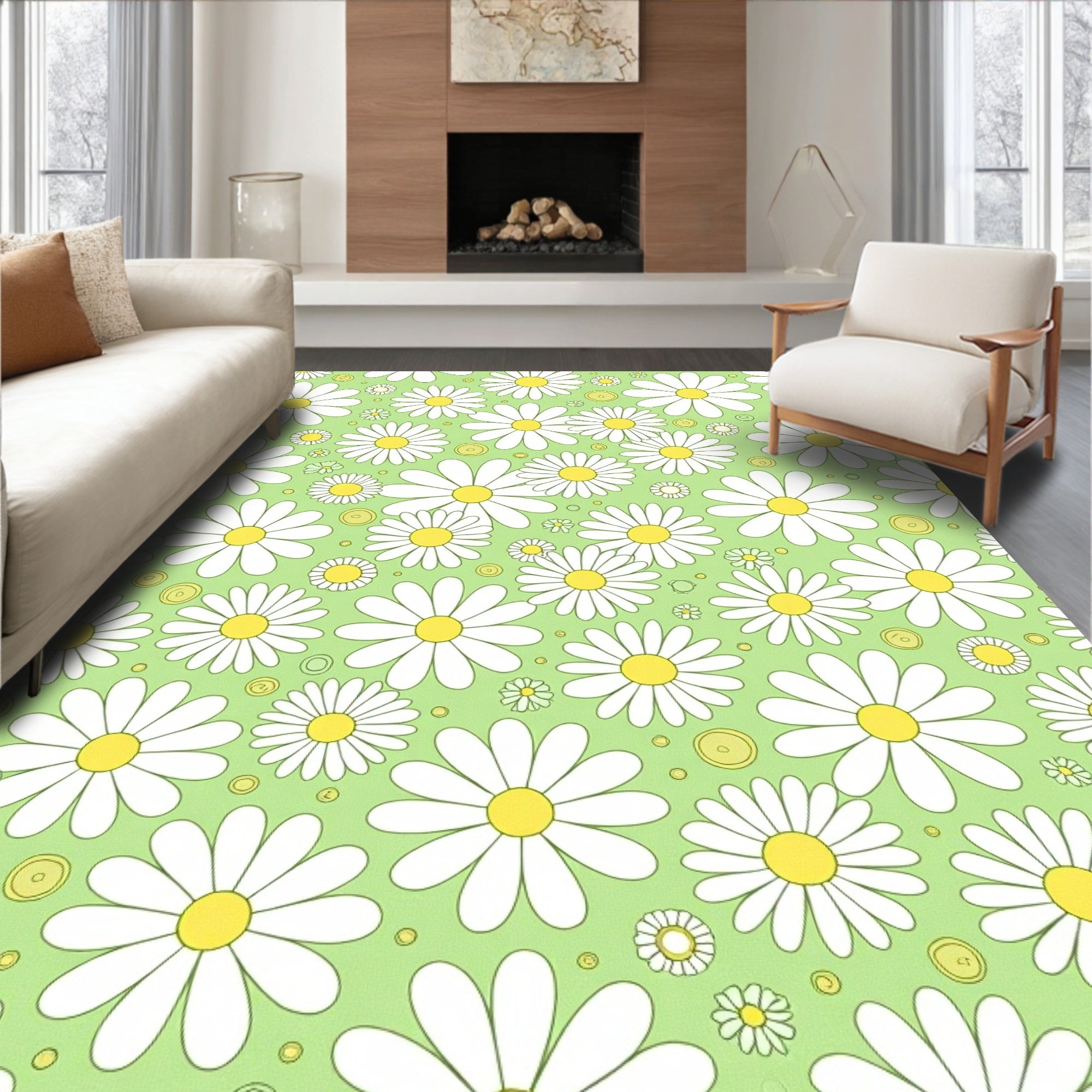 Retro Daisy Patterned Spring Rug