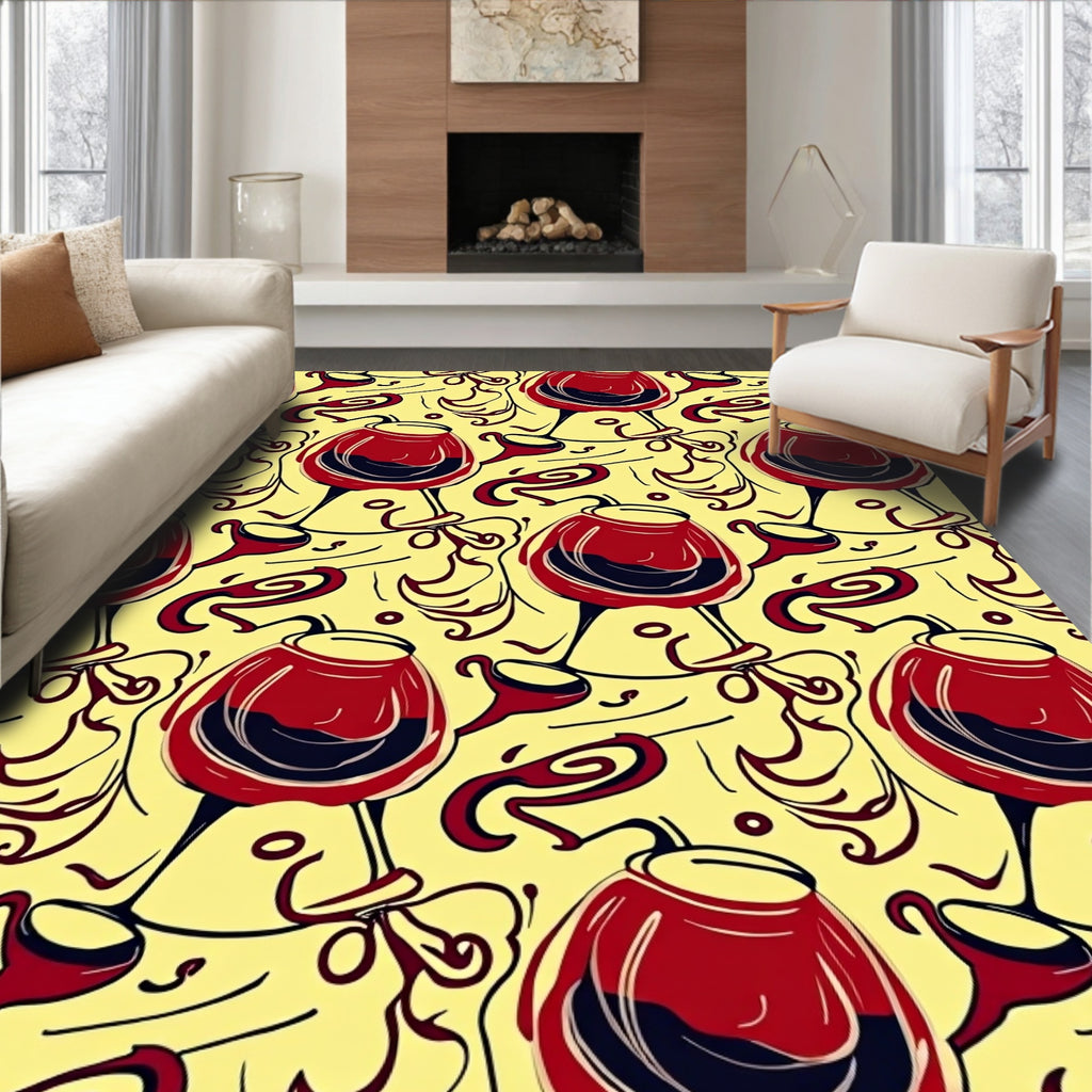 Red Wine Glass Pattern Design Rug