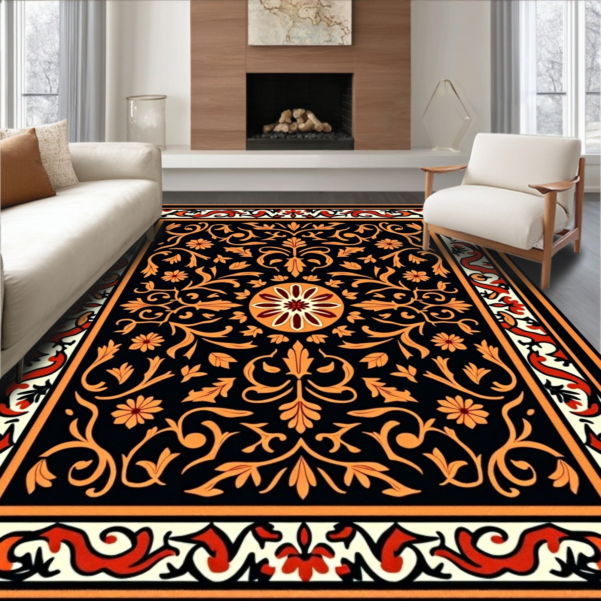Ornate Floral Symmetry Vintage Pattern Rug