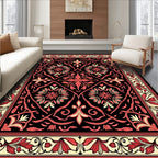 Intricate Floral Scrollwork Red Pattern Rug
