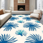 Bold Blue Leafy Pattern Rug