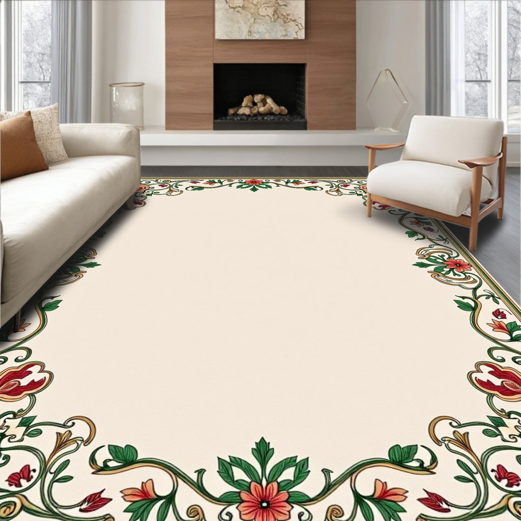 Vintage Floral Vine Border Design Rug