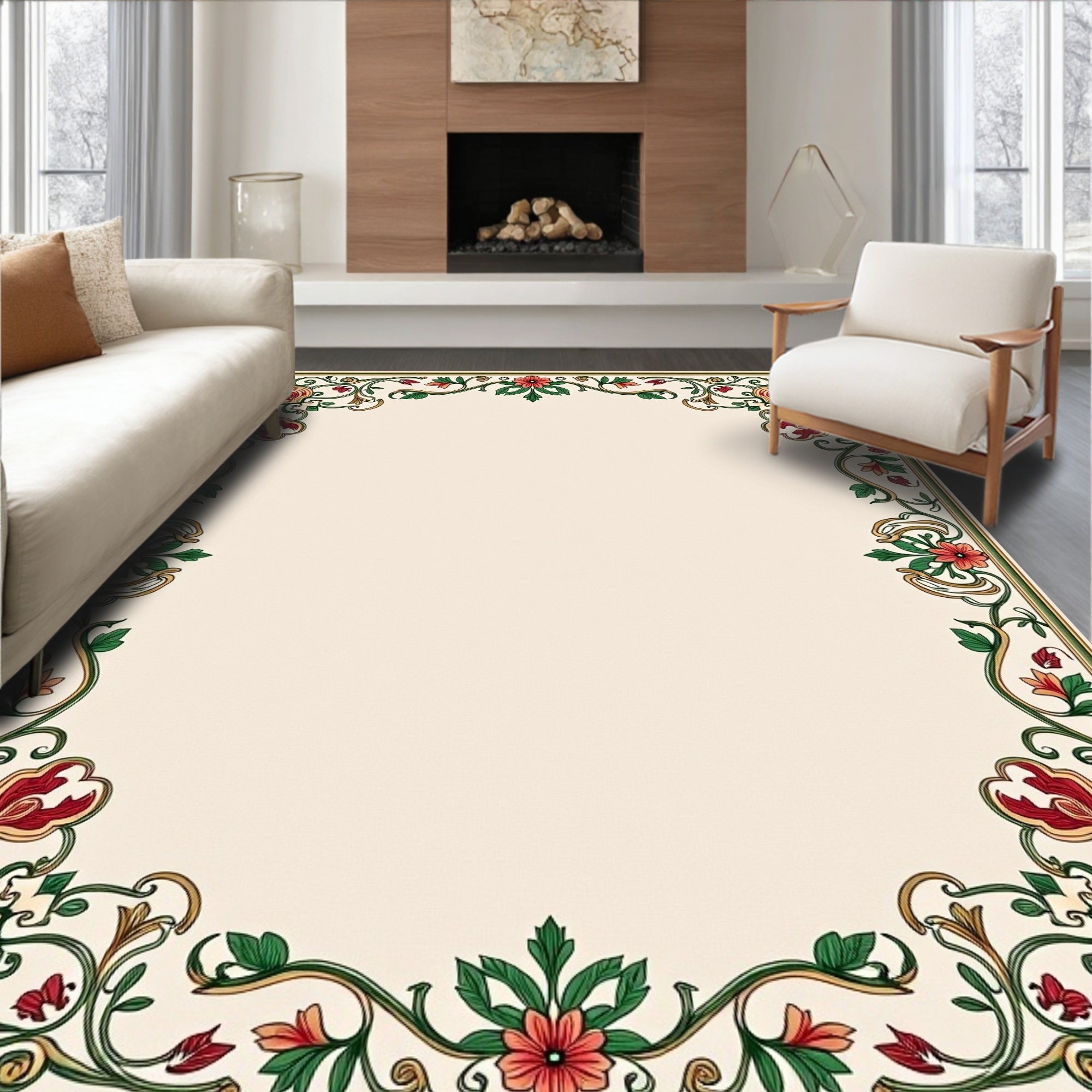 Vintage Floral Vine Border Design Rug