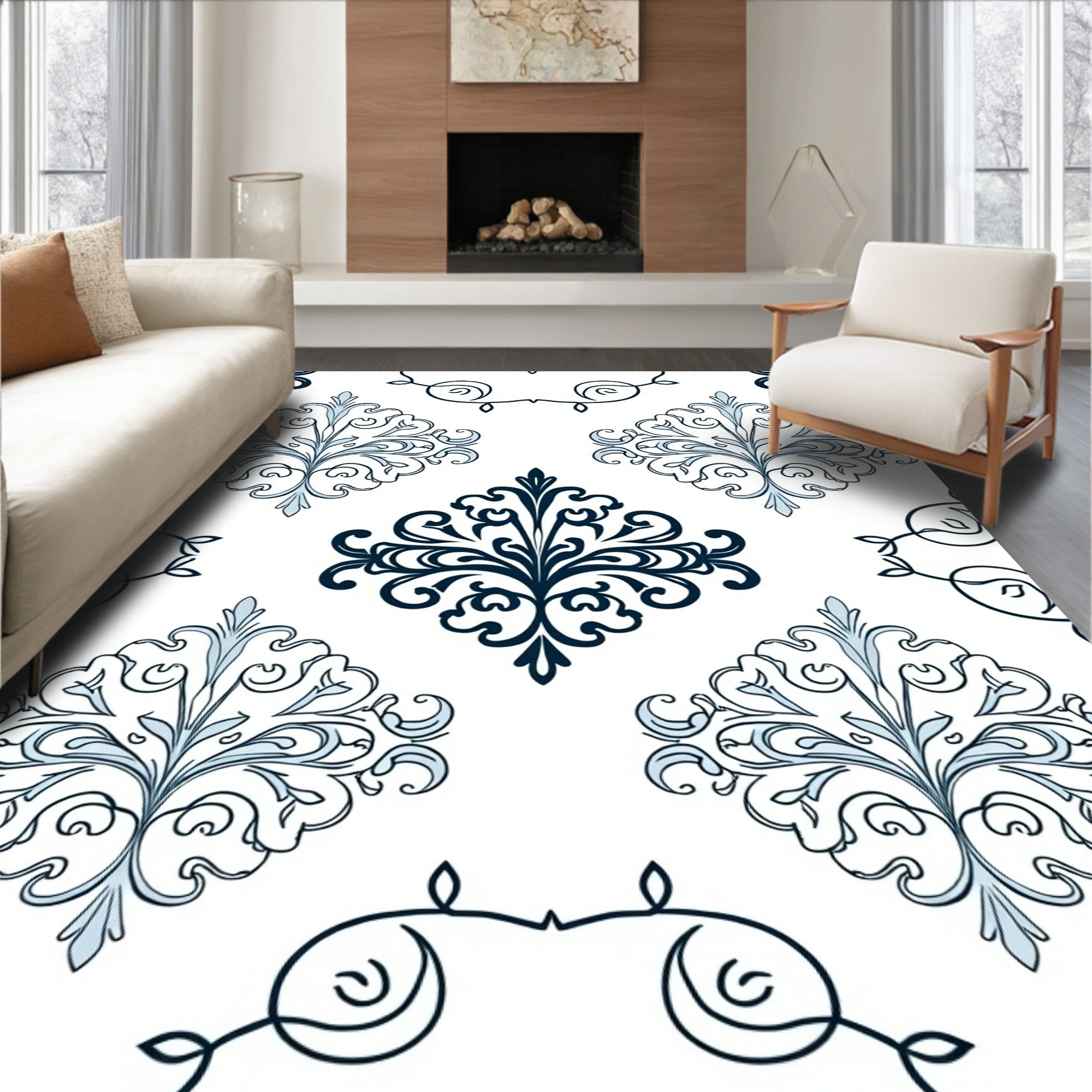 Classic Floral Damask Design Rug