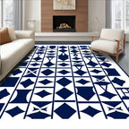 Geometric Abstract Blue White Pattern Rug