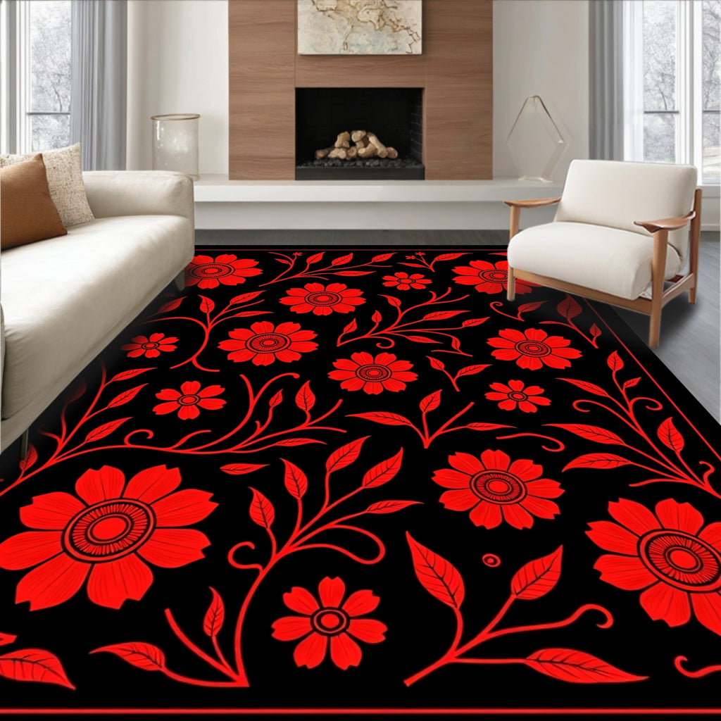 Red Floral Vine Pattern Rug
