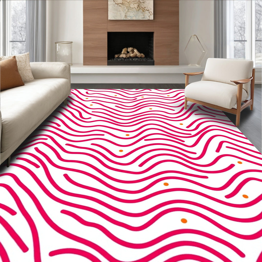 Pink Waves With Orange Dots Pattern Rug