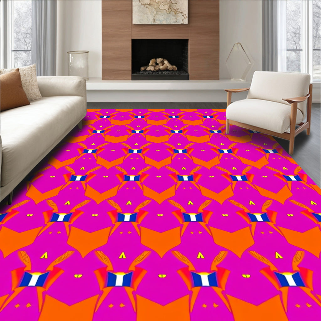 Bold Orange Blue Geometric Pattern Rug
