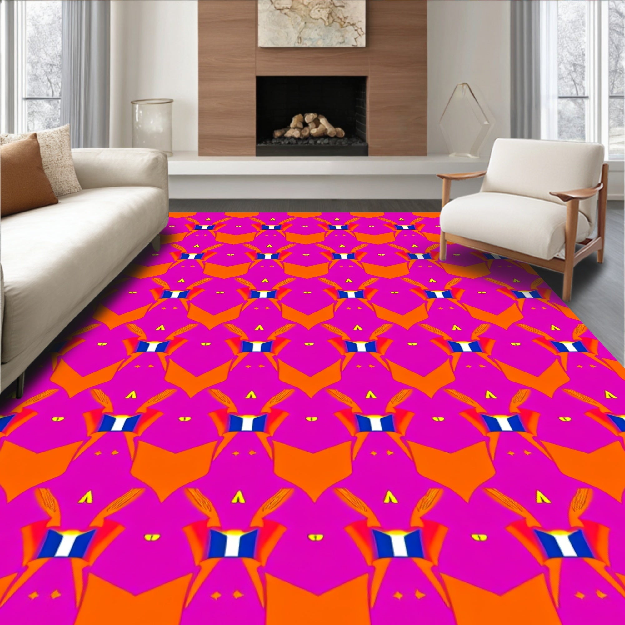 Bold Orange Blue Geometric Pattern Rug