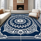 Deep Blue White Intricate Mandala Pattern Rug