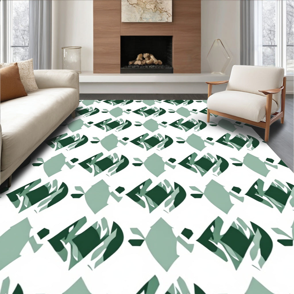 Artistic Green Geometric Pattern Rug