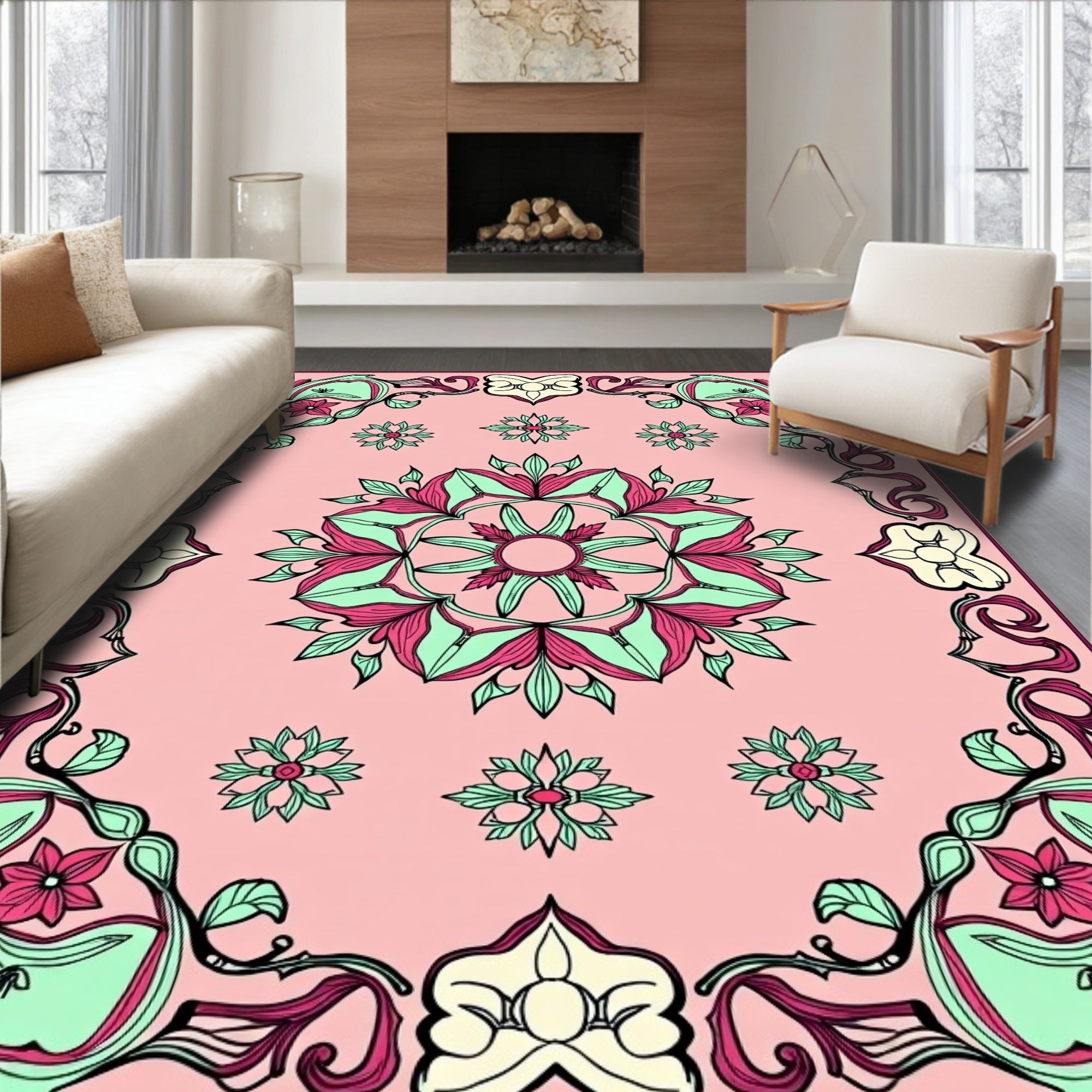 Art Nouveau Floral Scrollwork Design Rug