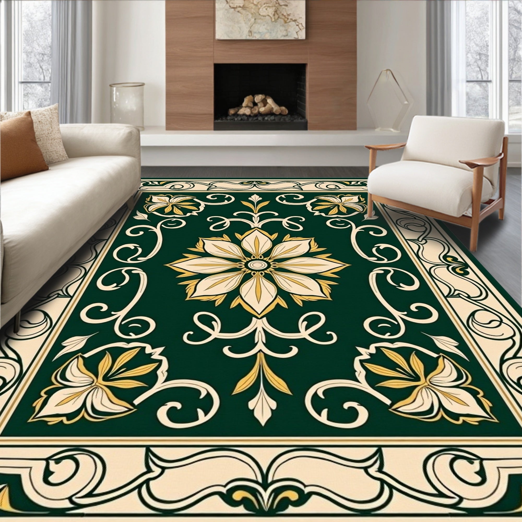Intricate Floral Scrollwork Pattern Rug