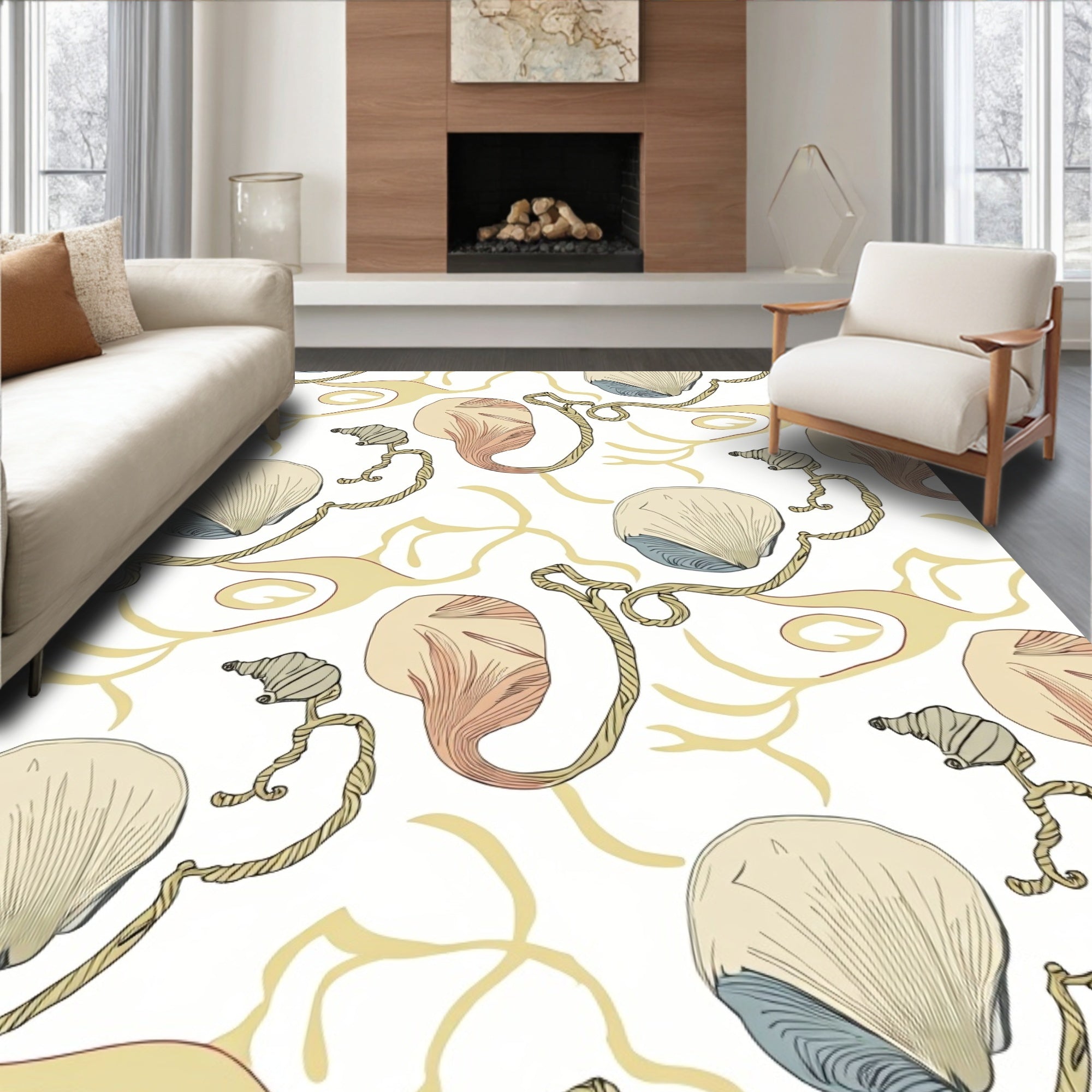 Nautical Shell Swirl Pattern Rug