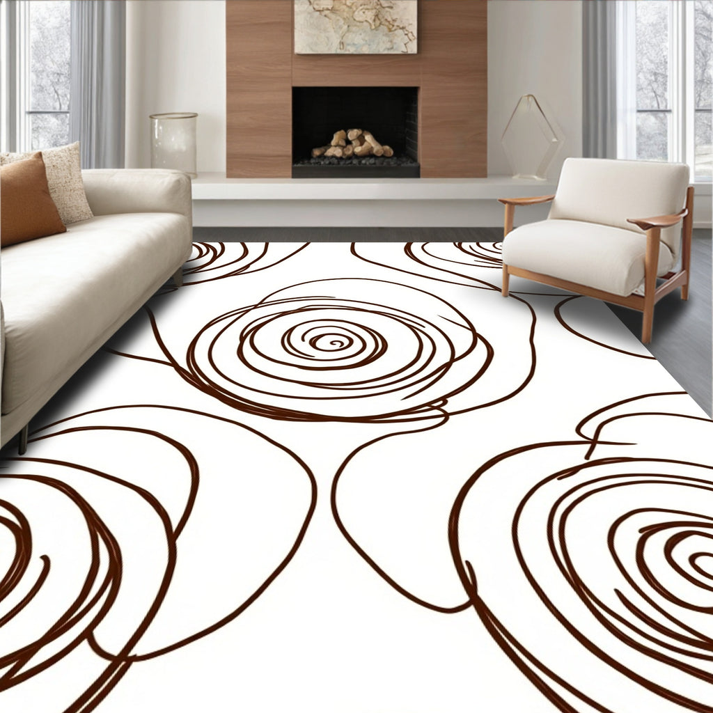 Brown Swirl Floral Abstract Lines Rug