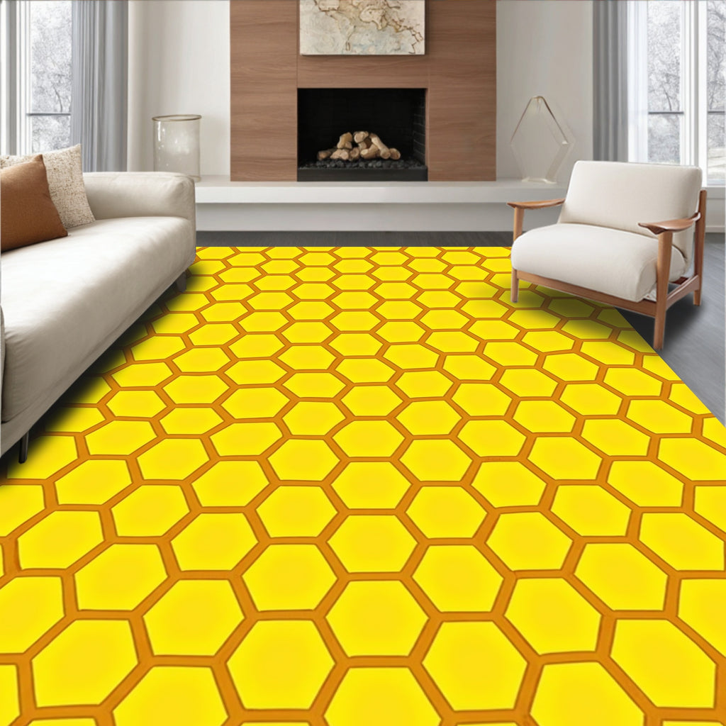 Golden Honeycomb Geometric Pattern Rug