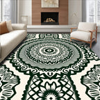 Dark Green Cream Mandala Print Rug