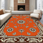 Rich Orange Floral Mandala Pattern Rug