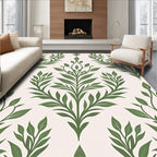 Green Leafy Damask Floral Pattern Rug