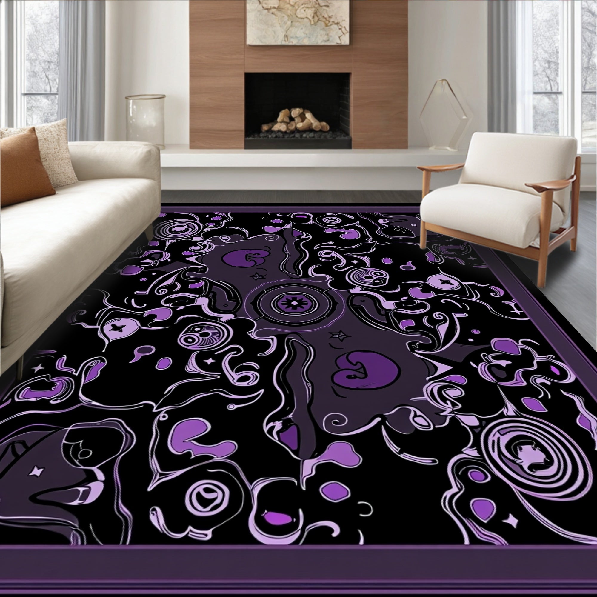 Whimsical Purple Abstract Swirl Pattern Rug