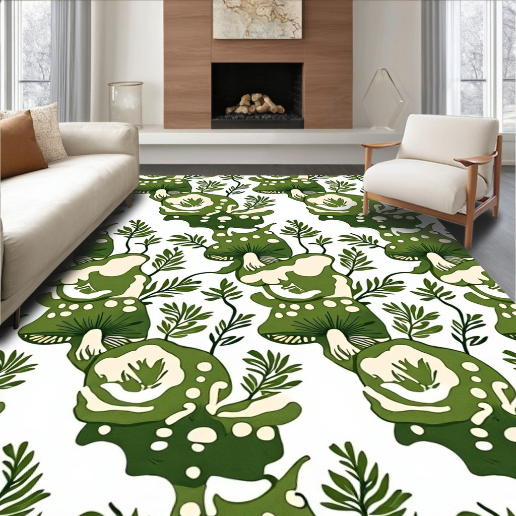 Whimsical Green Mushroom Abstract Pattern Rug