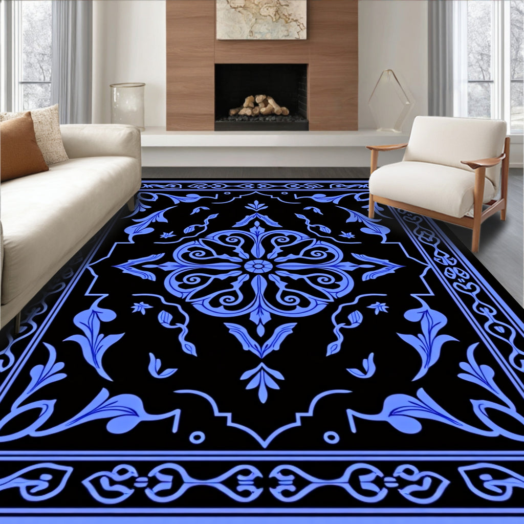 Elegant Blue Floral Vintage Pattern Rug
