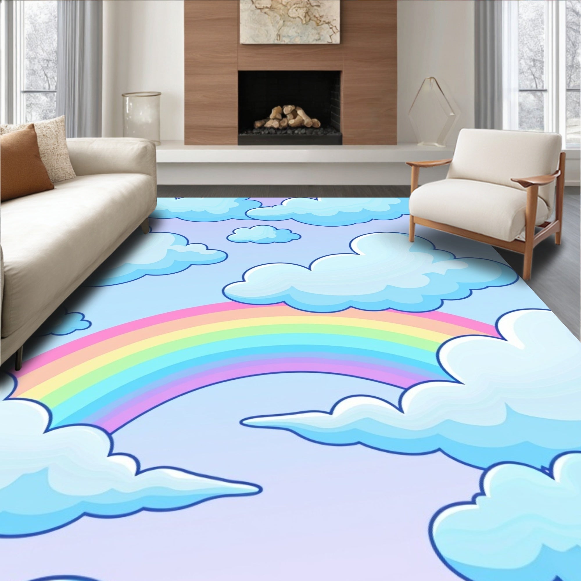 Sky Rainbow Cloud Design Rug