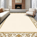 Elegant Gold Floral Scroll Border Rug