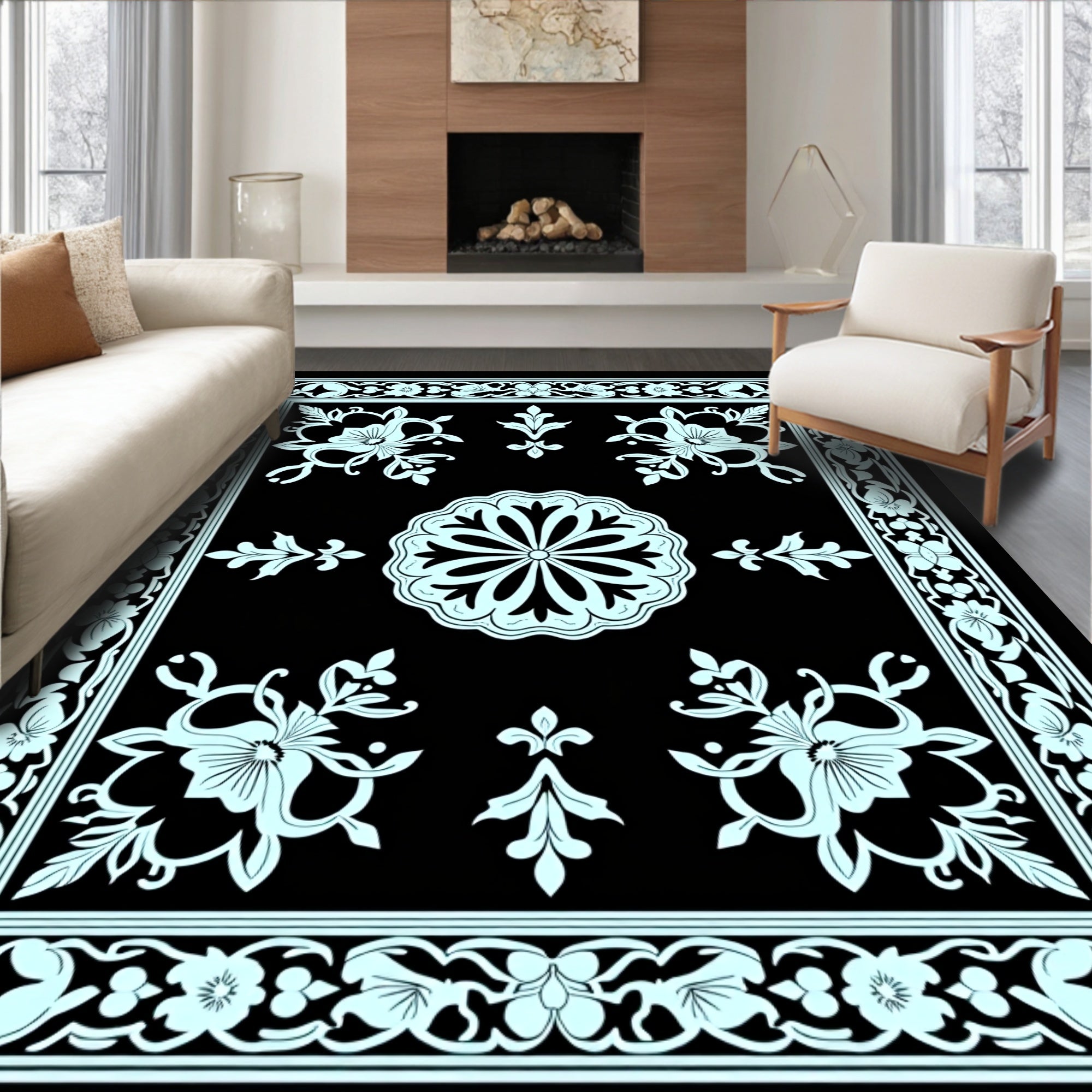 Ornate Floral Medallion Design Rug