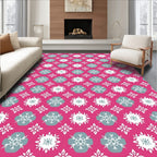 Fuchsia White Gray Floral Tiling Rug