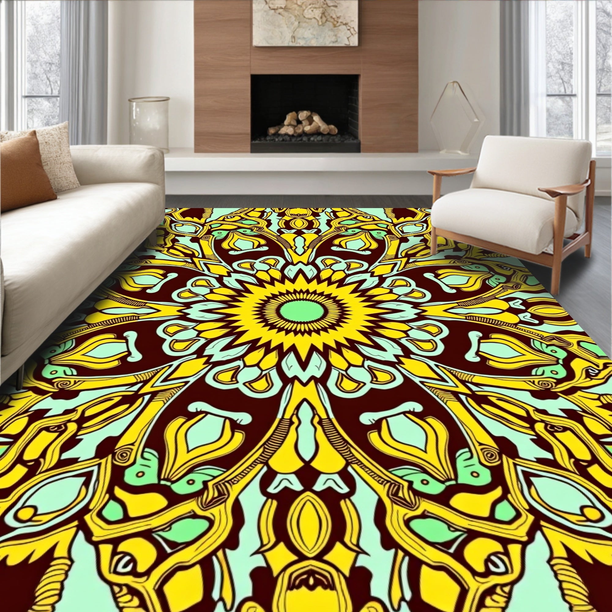 Ornate Sunburst Mandala Pattern Rug