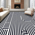 Modern Black White Geometric Stripe Rug
