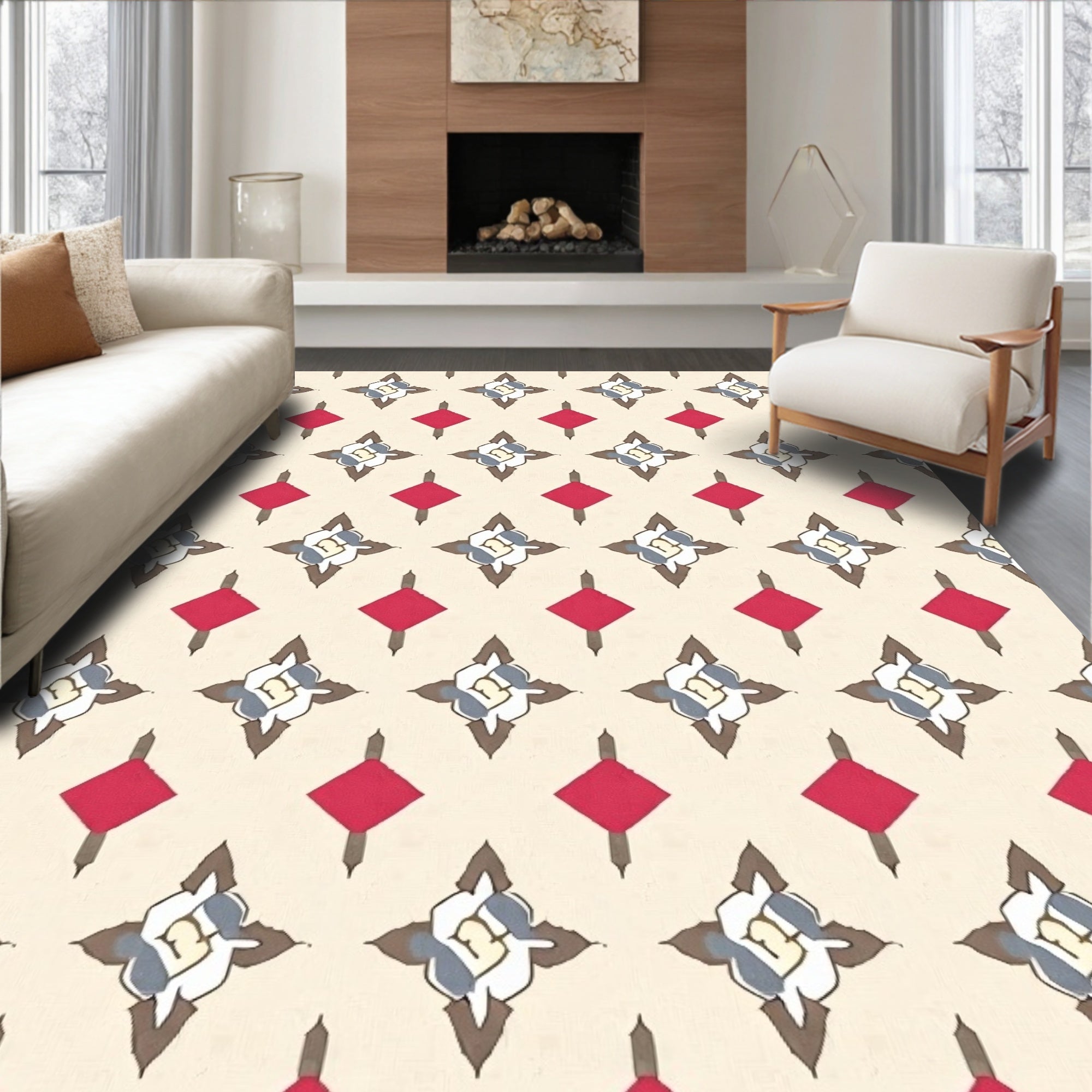 Vintage Floral Diamond Pattern Rug