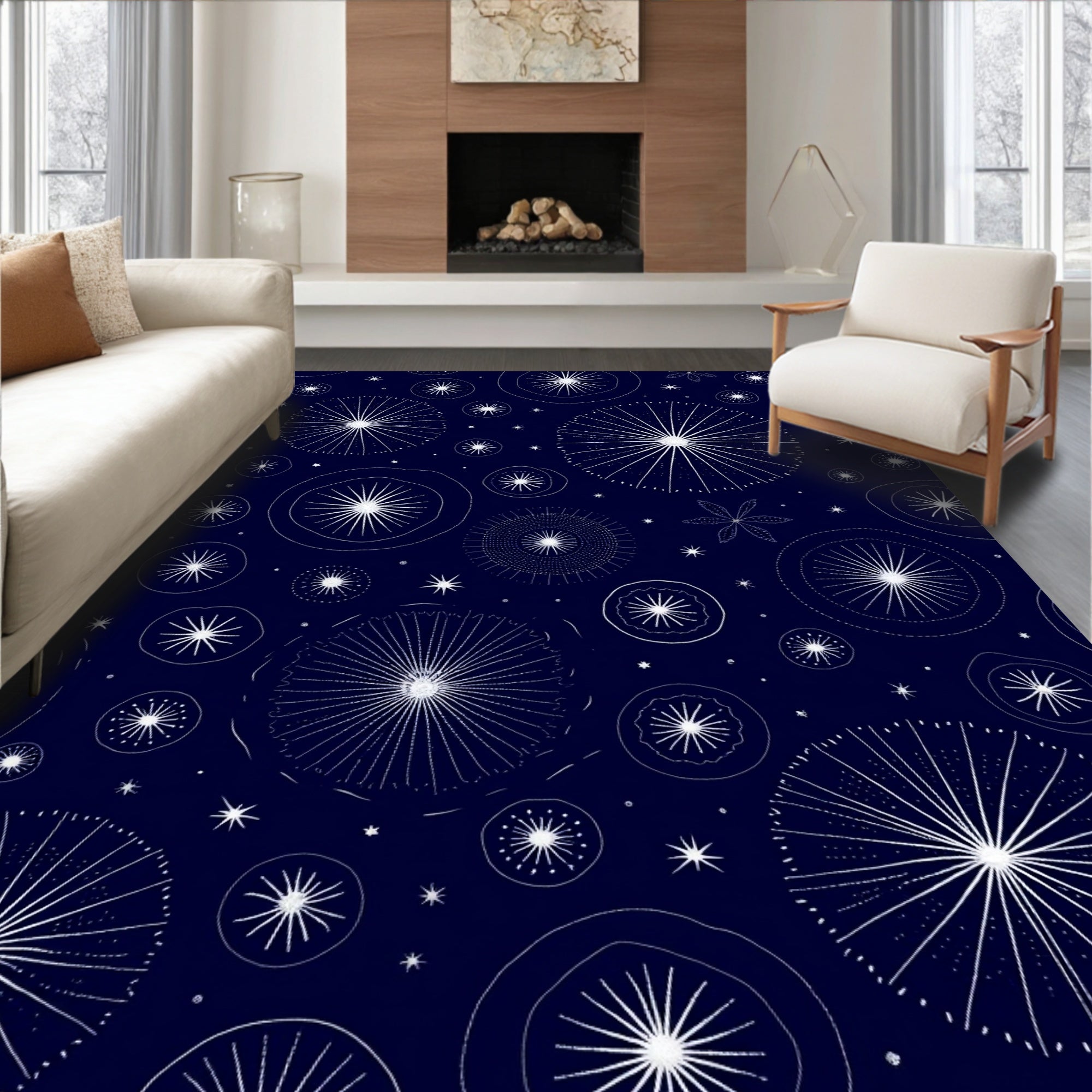 Midnight Bloom Starburst Pattern Rug