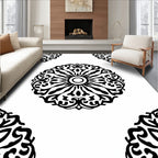 Black White Circular Ornate Pattern Rug