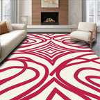 Modern Red Swirls Rhombus Pattern Rug