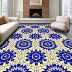 Blue Cream Intricate Floral Pattern Rug